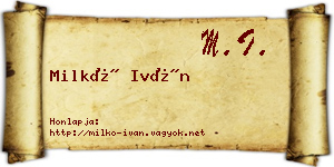 Milkó Iván névjegykártya